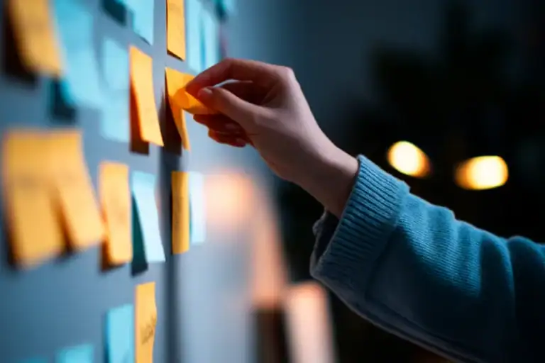 Colorful sticky notes on a wall, organizing tasks and ideas, representing effective project planning and collaboration.