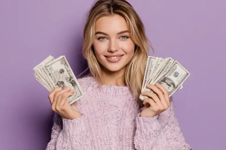 Hundred dollar bills, money, cash, female, young woman, cash payout.